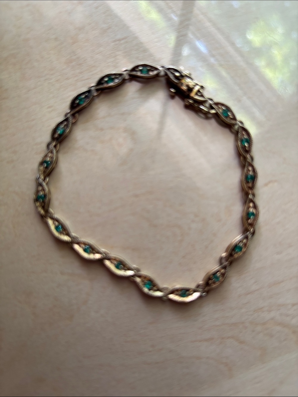 Gold-Tone 925 Vintage Vermil Bracelet with Green Stones - Elegant Wen Jewelry
